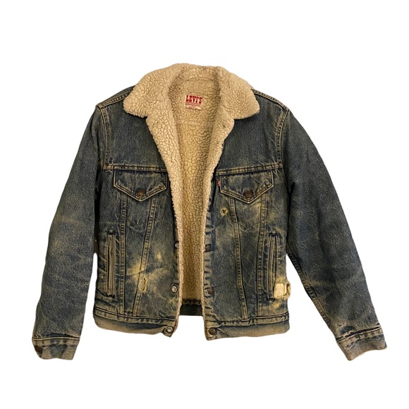 Vintage Levi’s 70s denim distressed Sherpa trucker jacket - Picture 1 of 14